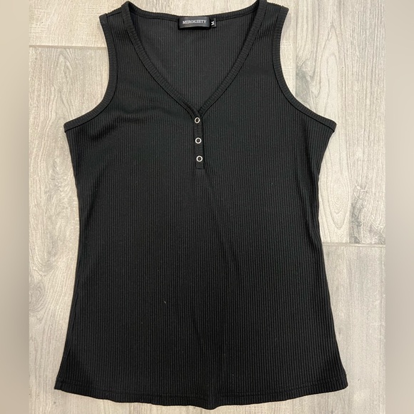 MeroKeety Tops - MEROKEETY Women's V Neck Tank Top Summer Sleeveless Ribbed Button Black NWOT